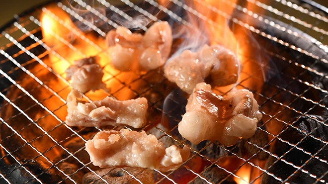 炭火で焼くホルモン